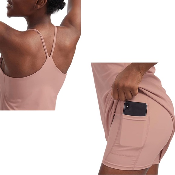 Women's Workout Dress, Sleeveless Built-in with Bra & Shorts Pocket - Picture 3 of 3